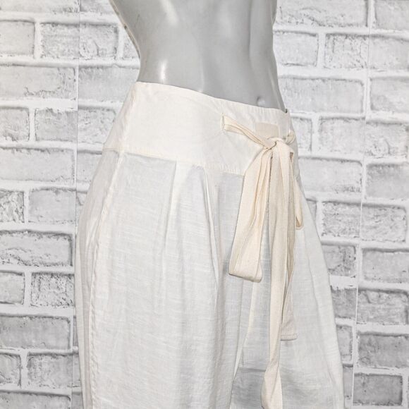 Cult Gaia Women's Linen Blend tie front Pants ivory beige size Small - Picture 10 of 11